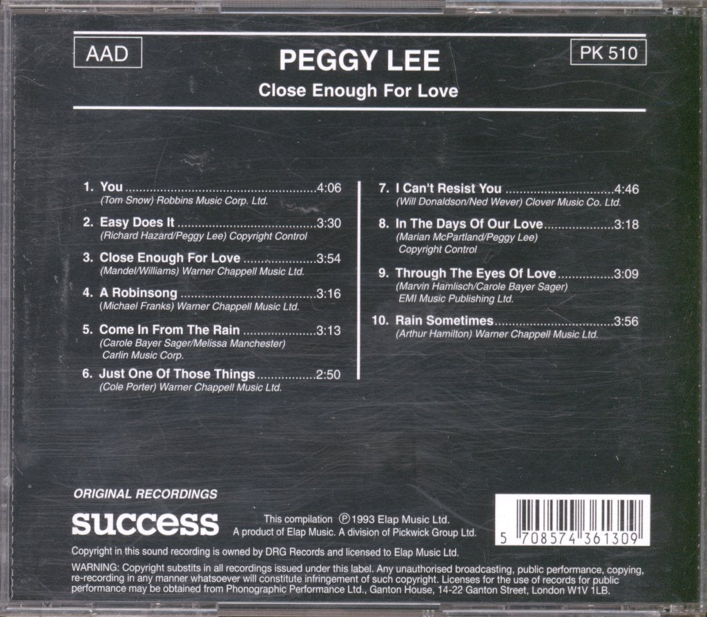 Peggy Lee - Close Enough For Love - Cd