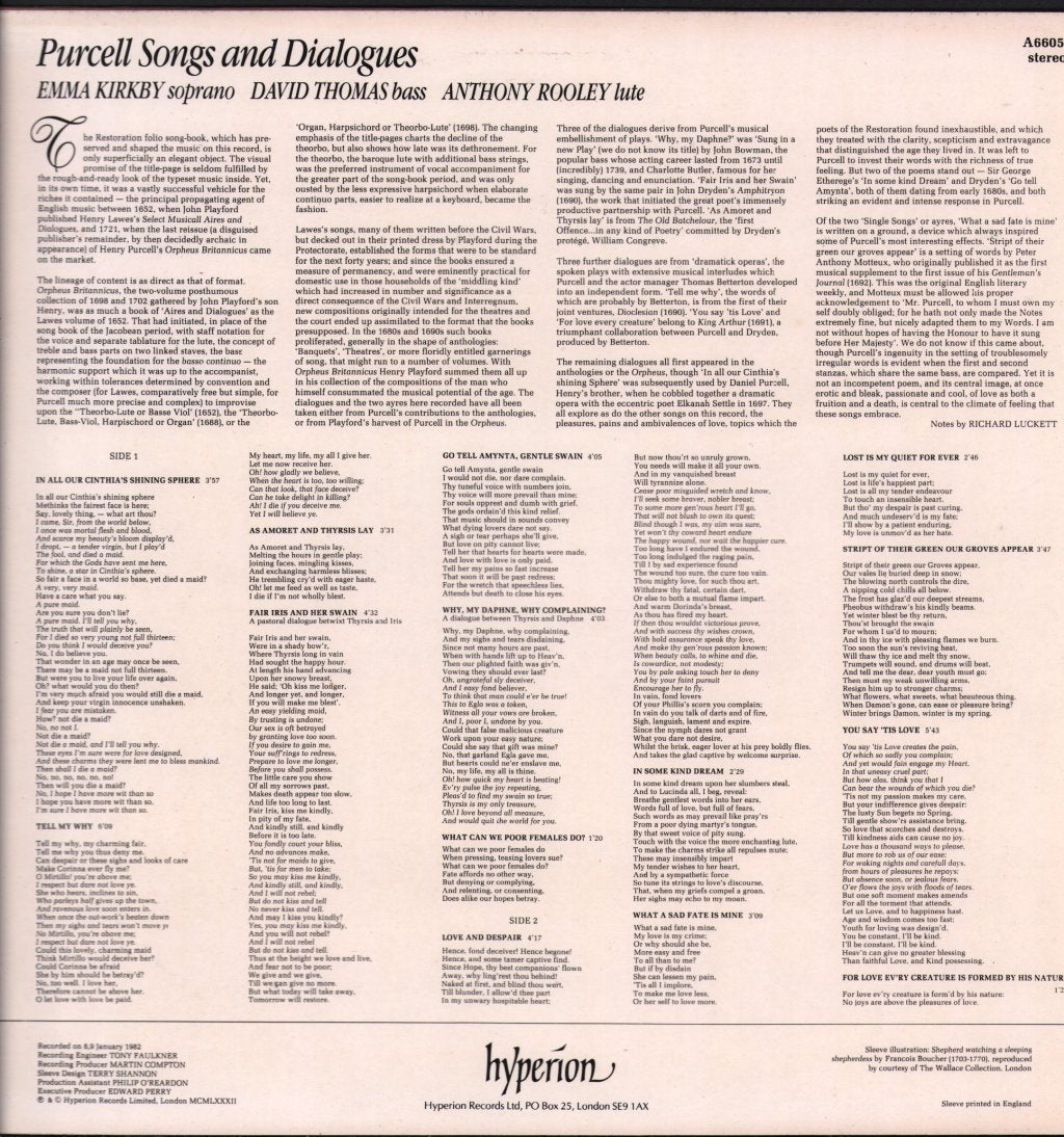 Emma Kirkby / David Thomas / Anthony Rooley - Purcell - Songs And Dialogues - Lp