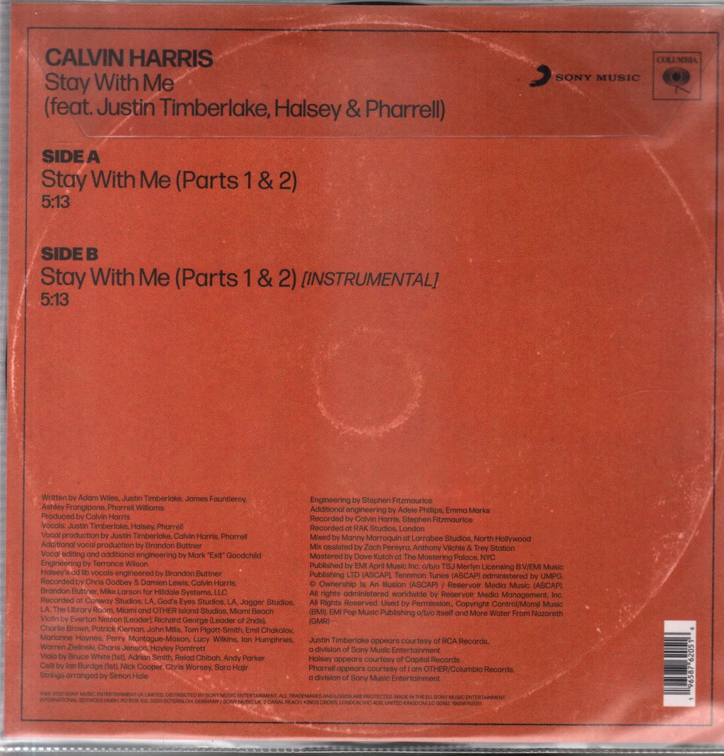 Calvin Harris, Justin Timberlake, Halsey, Pharrell - Stay With Me - 12 Inch