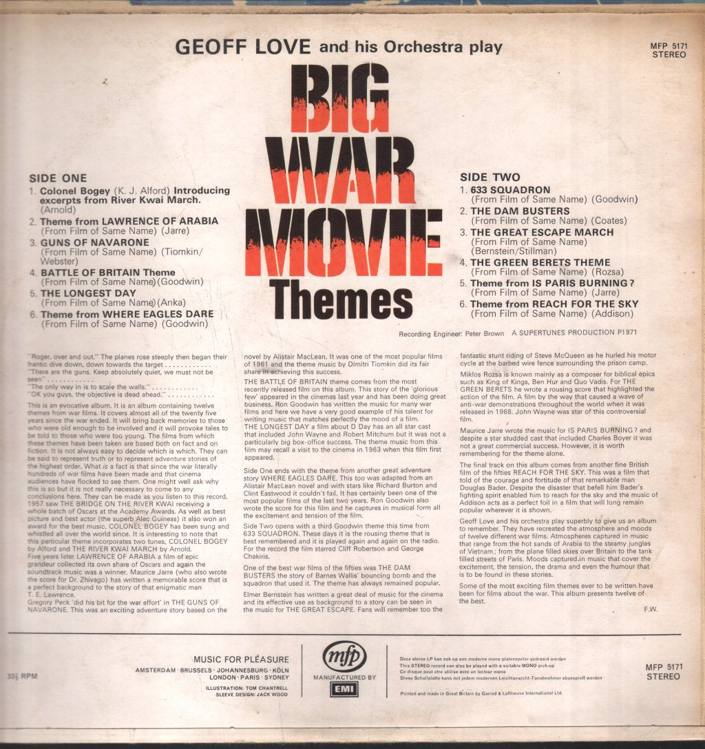 Geoff Love And His Orchestra - Big War Movie Themes - Lp