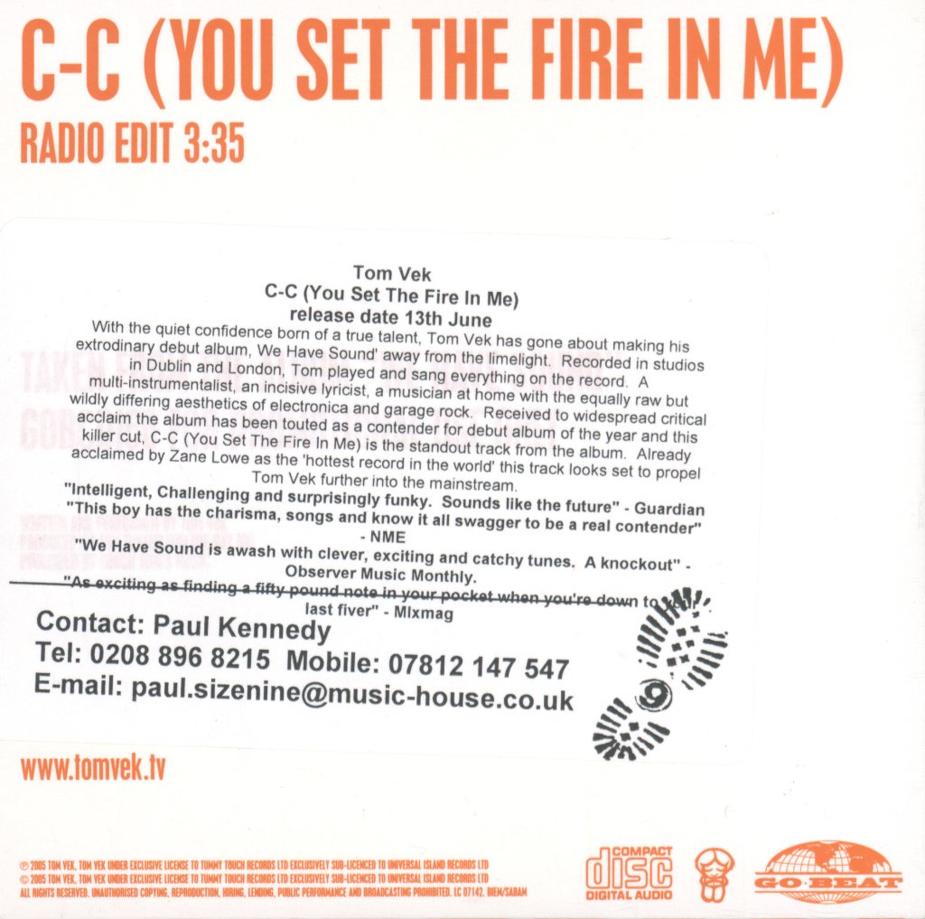 Tom Vek - C-C (You Set The Fire In Me) - Cd