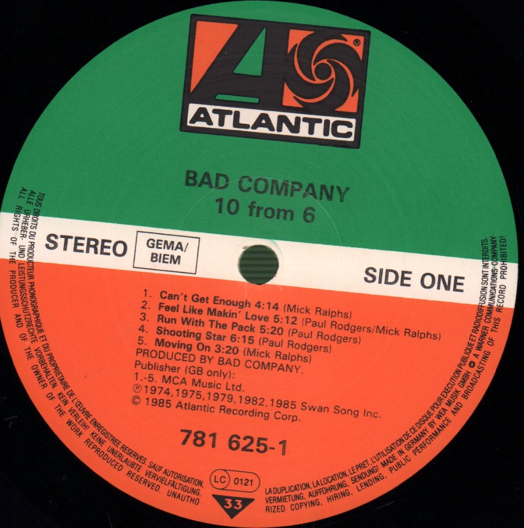 Bad Company - 10 From 6 - Lp