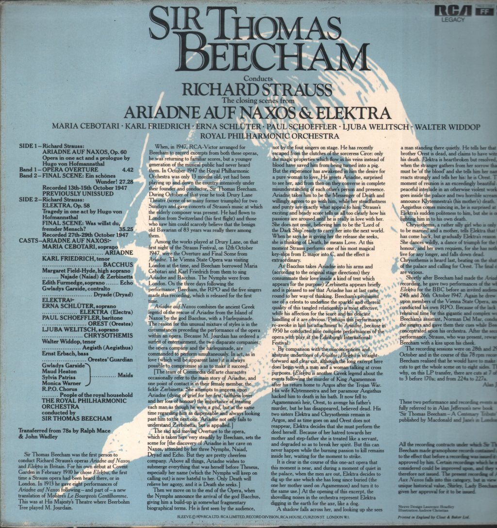 Sir Thomas Beecham - Richard Strauss - Closing Scenes from Ariadne Auf Naxos & Elektra - Lp