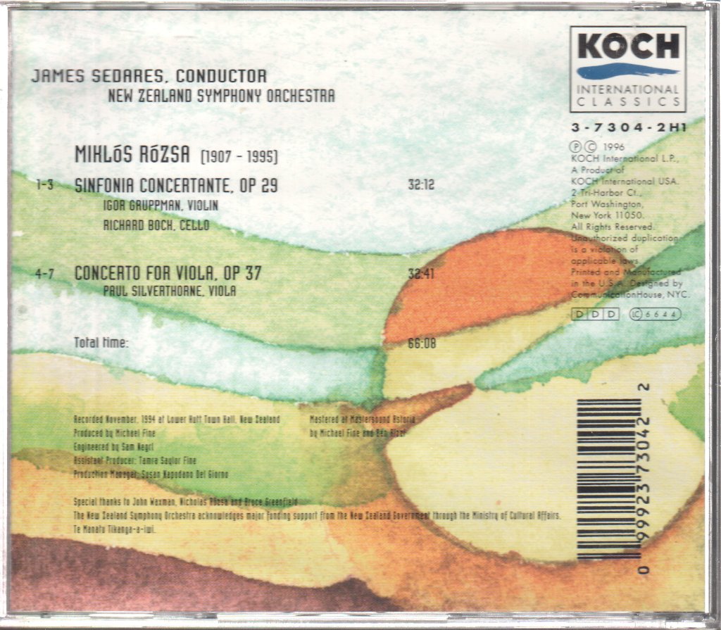 New Zealand Symphony Orchestra, James Sedares - Miklós Rózsa - Viola Concerto / Sinfonia Concertante (The Complete Orchestral Music, Vol III) - Cd