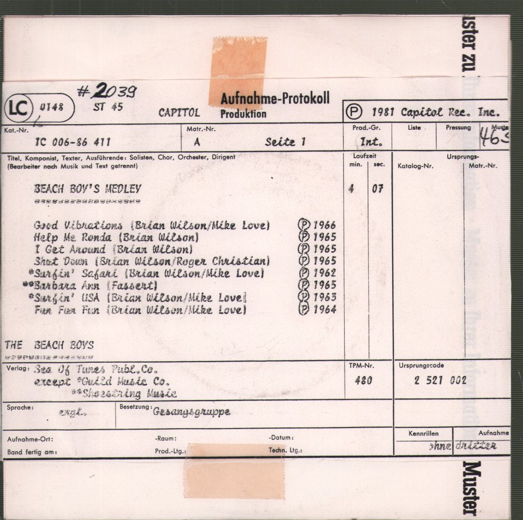 Beach Boys - Beach Boy's Medley - 7 Inch