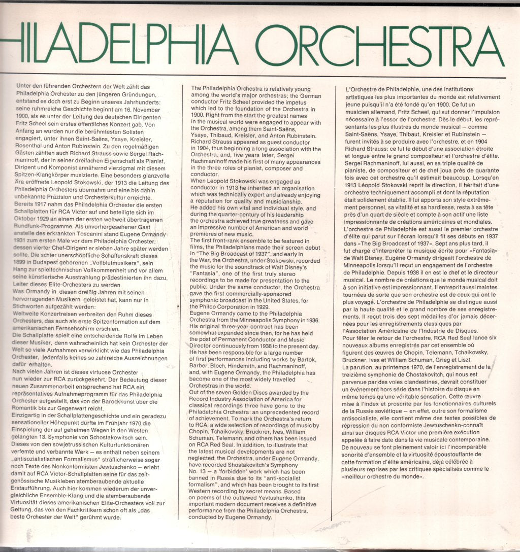 Eugene Ormandy / Philadelphia Orchestra - Liszt Dvorak Smetana - Lp