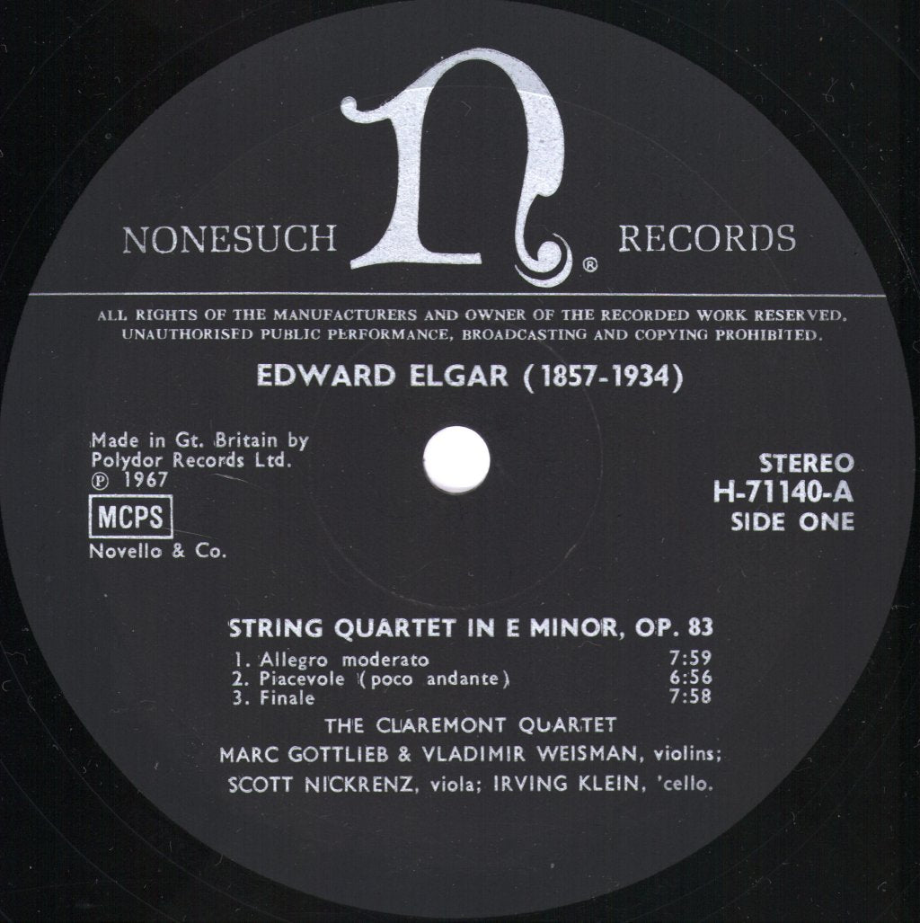 Claremont Quartet - Elgar - String Quartet In E Minor Op. 83 / Sibelius - String Quartet In D Minor (Voces Intimae) Op. 56 - Lp