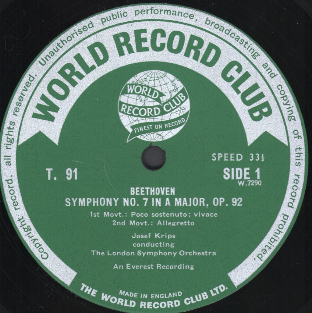 Josef Krips / London Symphony Orchestra - Beethoven Symphony No. 7 - Lp