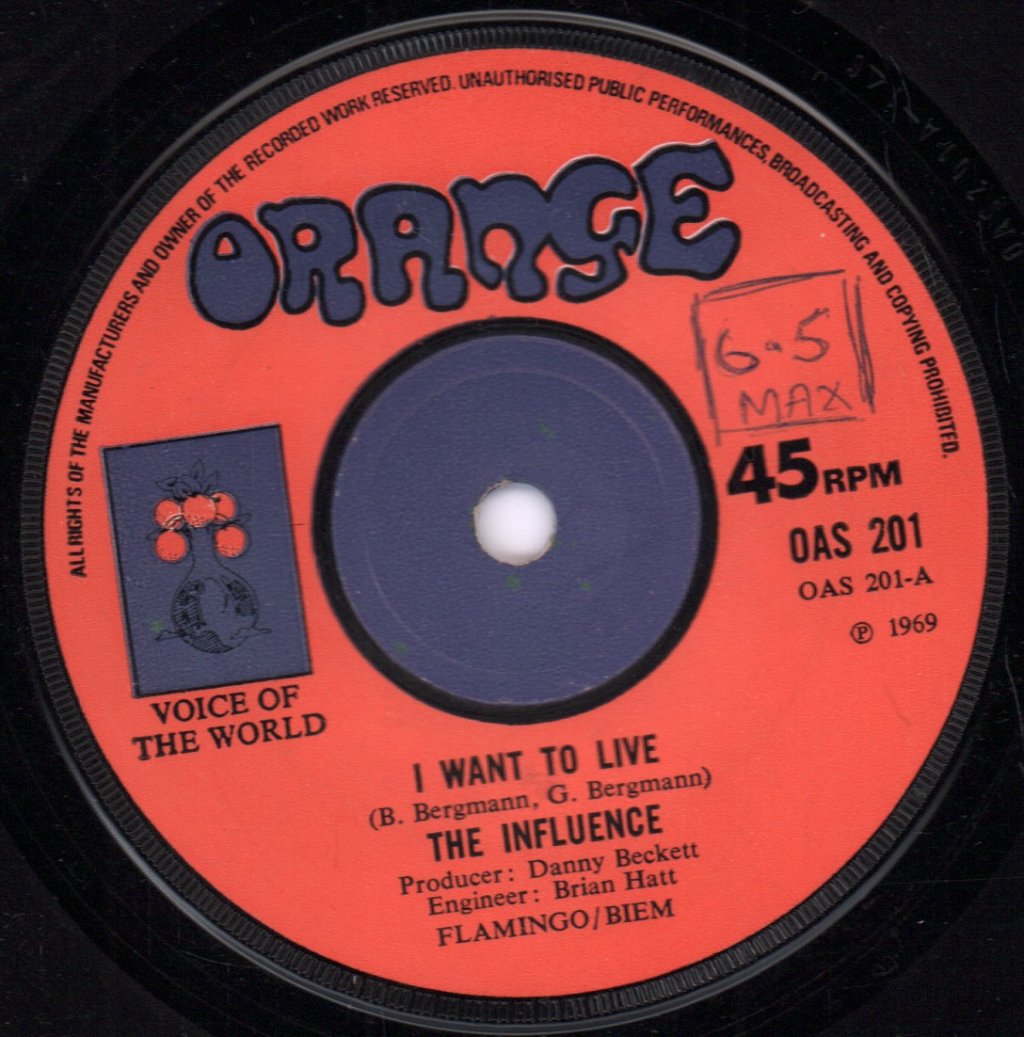 Influence (60'S Group) - I Want To Live - 7 Inch