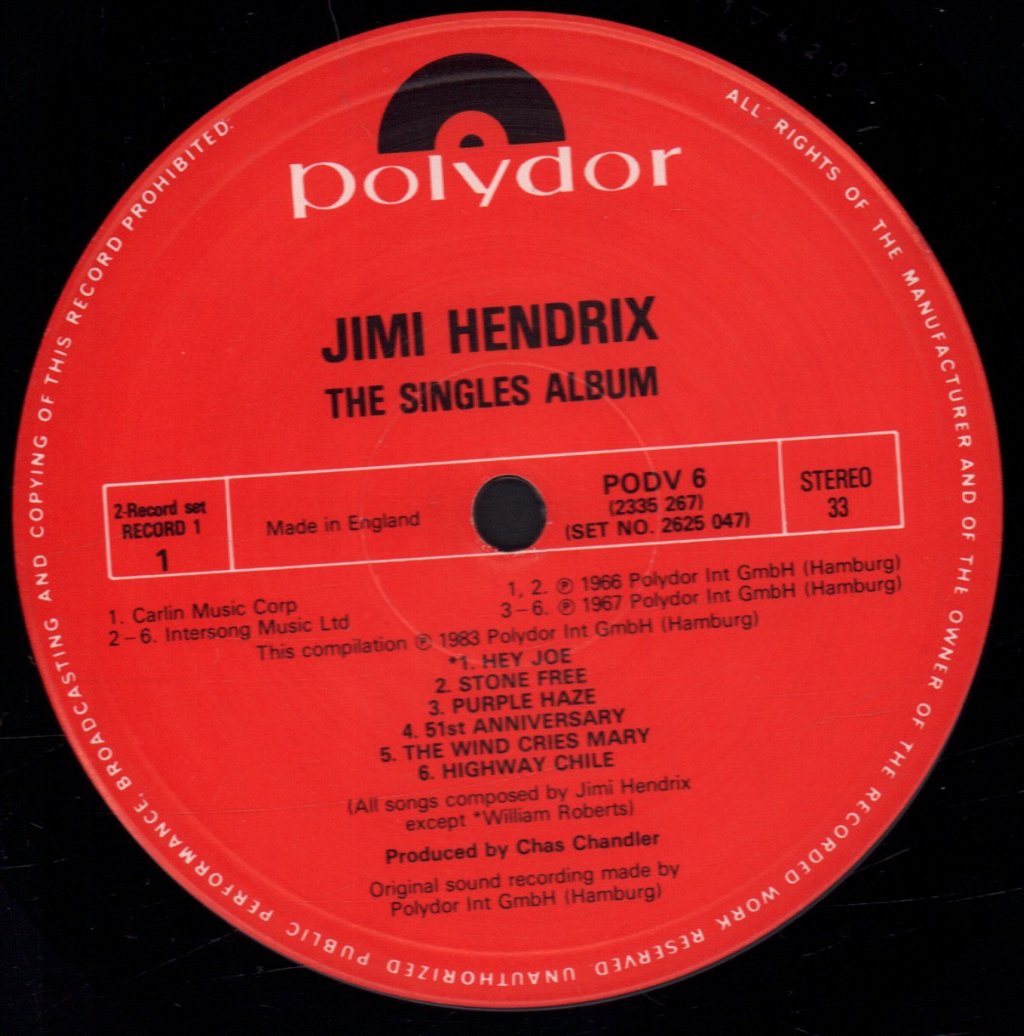 Jimi Hendrix - Singles Album - Double Lp
