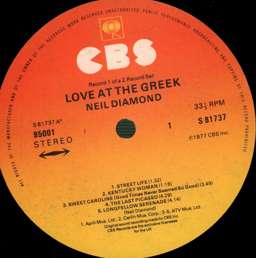 Neil Diamond - Love At The Greek (Recorded Live) - Double Lp