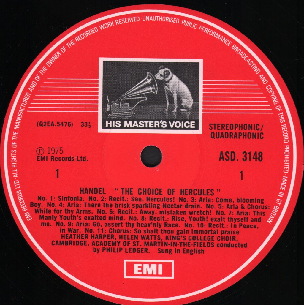 James Bowman / Heather Harper / Helen Watts / Robert Tear / King's College Choir - Handel - Choice Of Hercules - Lp