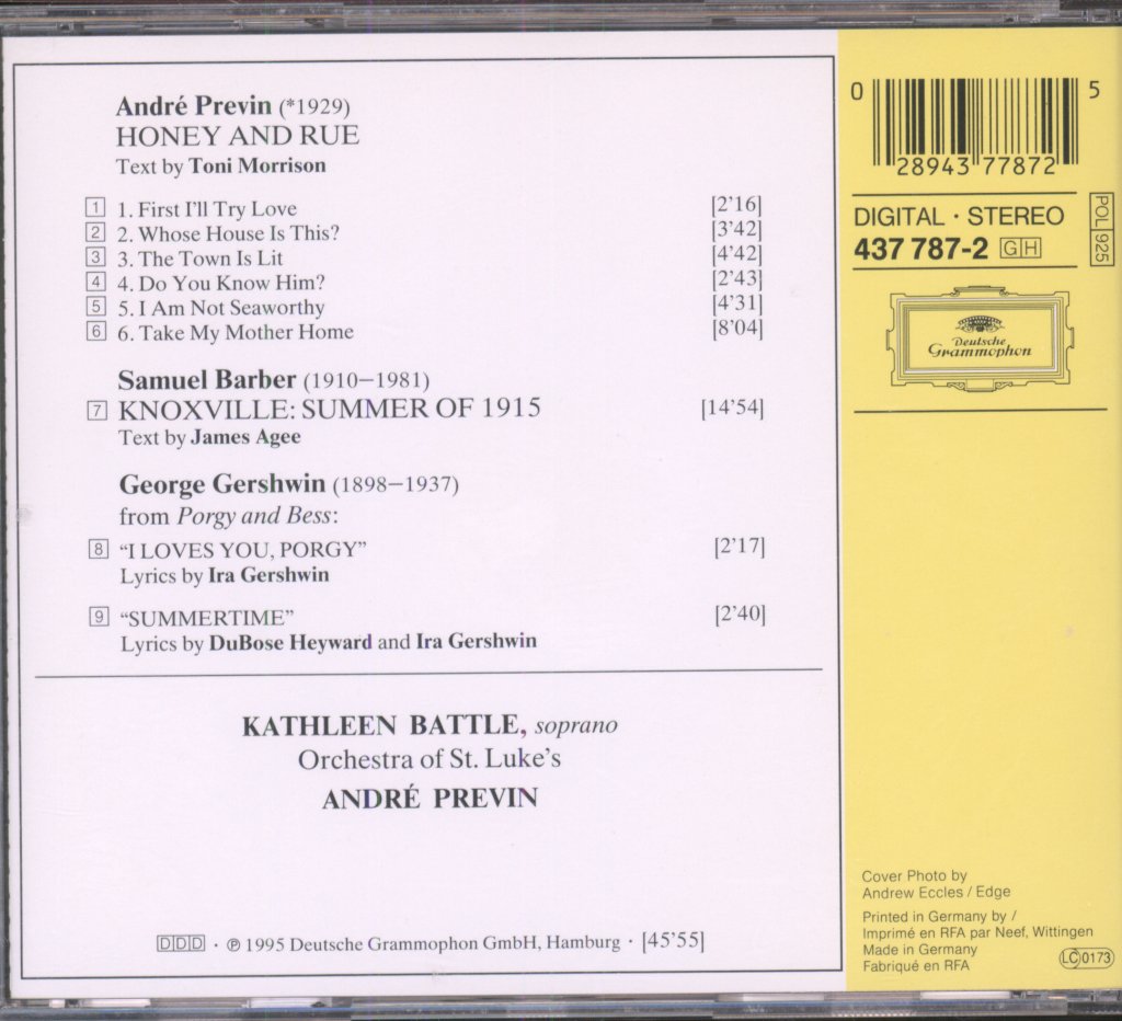Kathleen Battle, André Previn - Honey And Rue - Cd