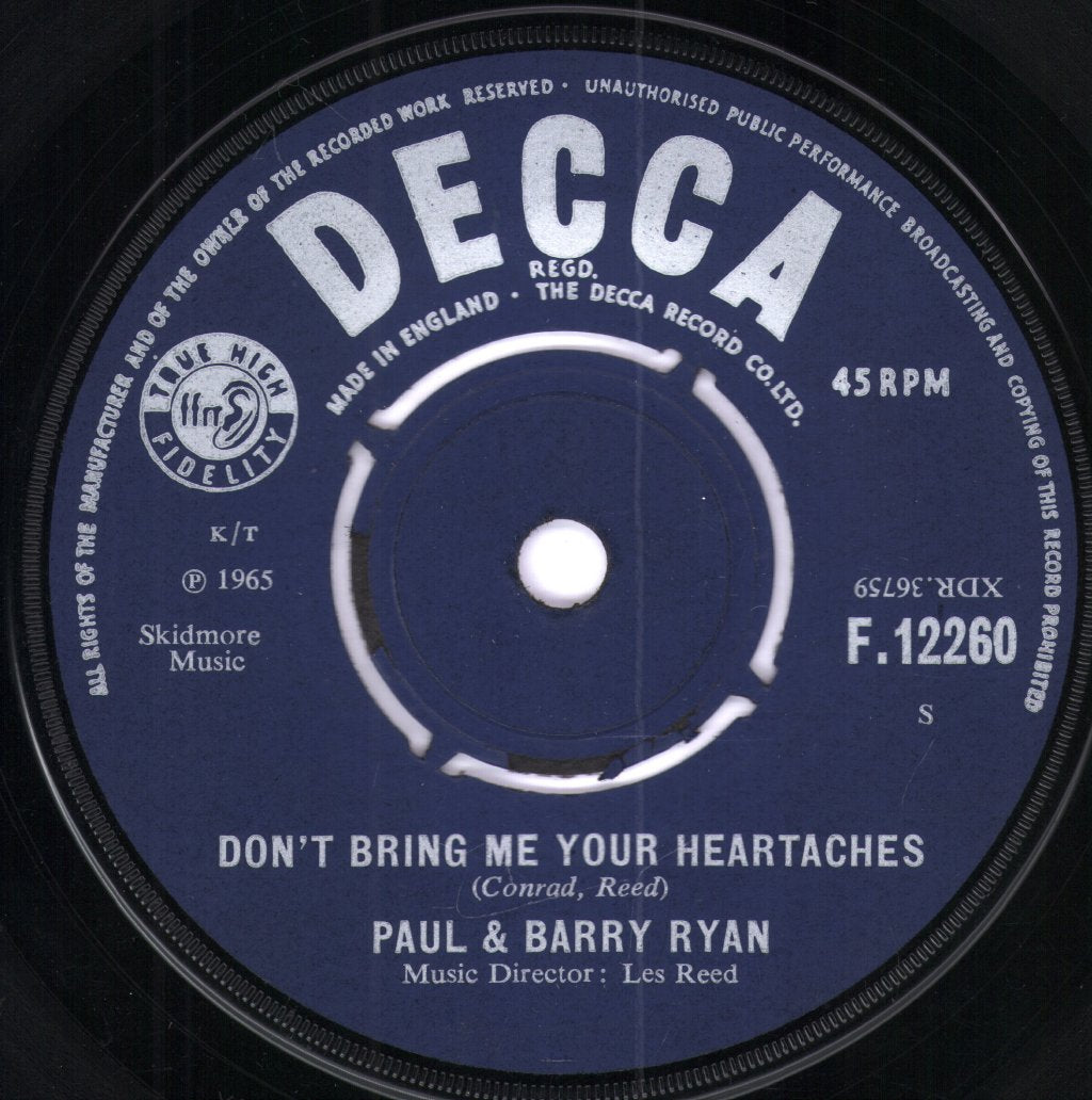 Paul And Barry Ryan - Don't Bring Me Your Heartaches - 7 Inch