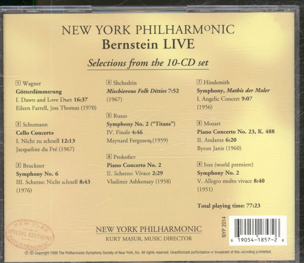 New York Philharmonic Orchestra - Bernstein Live (Selections From The New 10-CD Set!) - Cd