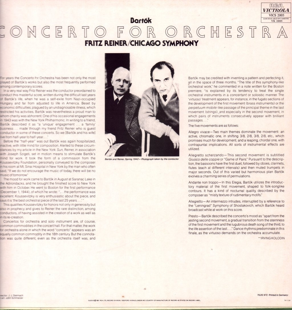 Bela Bartok - Concerto For Orchestra - Lp