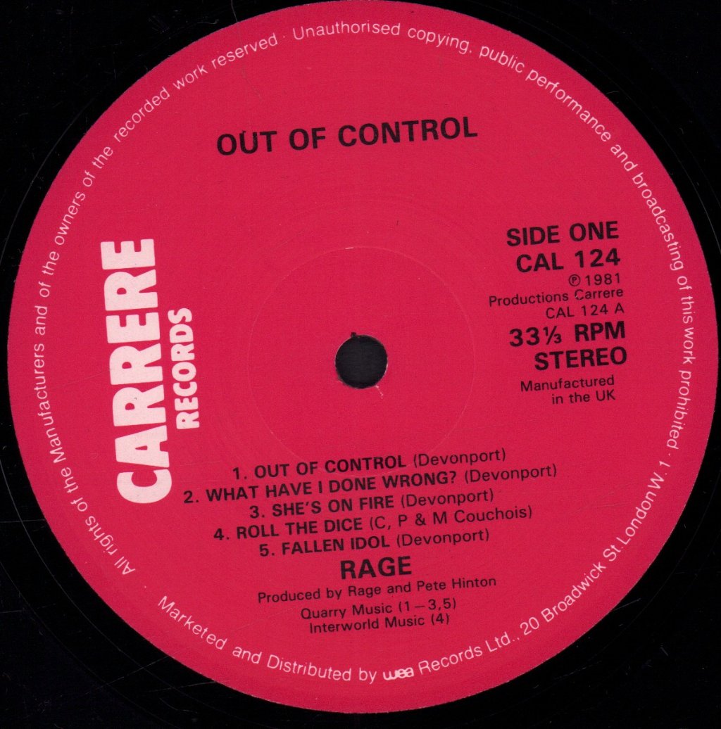 Rage (Nwobhm Group) - Out Of Control - Lp
