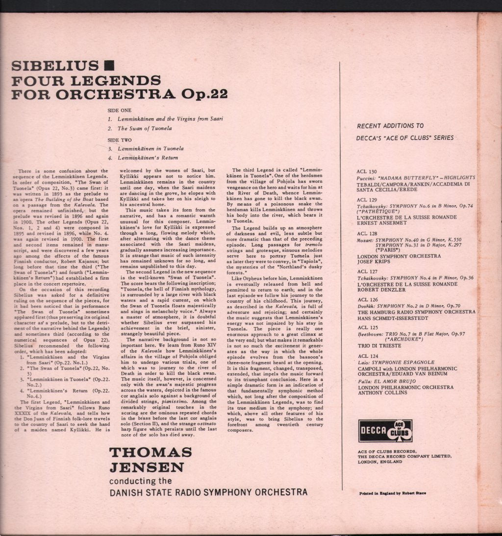 Thomas Jensen / Danish State Radio Symphony Orchestra - Sibelius - Swan Of Tuonela / Four Lemminkäinen Legends - Lp