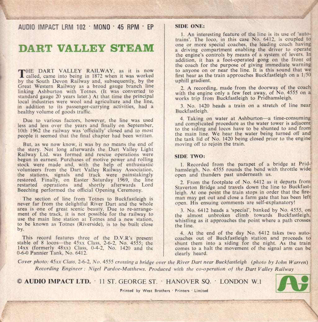 No Artist - Dart Valley Steam - 7 Inch