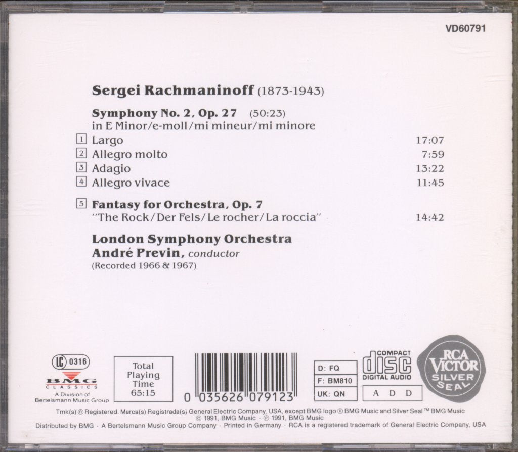 London Symphony Orchestra, André Previn - Rachmaninoff - Symphony No 2 · The Rock = Der Fels = La Roccia - Cd