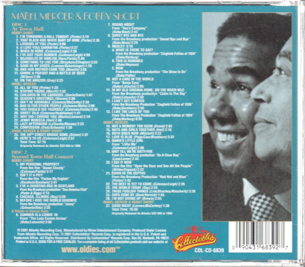 Mabel Mercer, Bobby Short - At Town Hall / Second Town Hall Concert - Double Cd