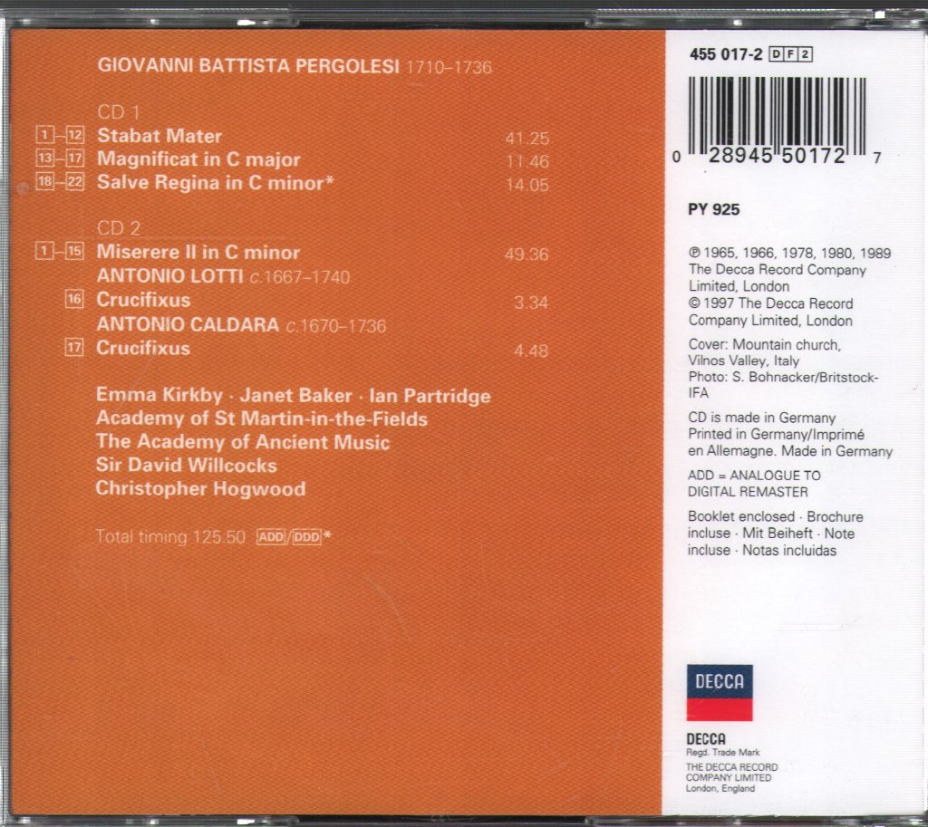 Giovanni Battista Pergolesi - Stabat Mater · Misere II · Salve Regina · Magnificat / Lotti: Crufixus / Caldara: Crufixus - Double Cd