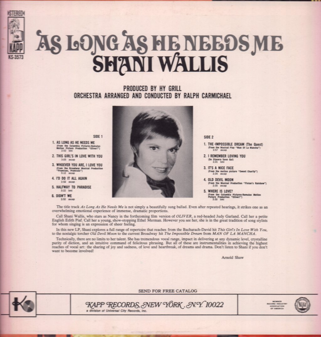 Shani Wallis - As Long As He Needs Me - Lp