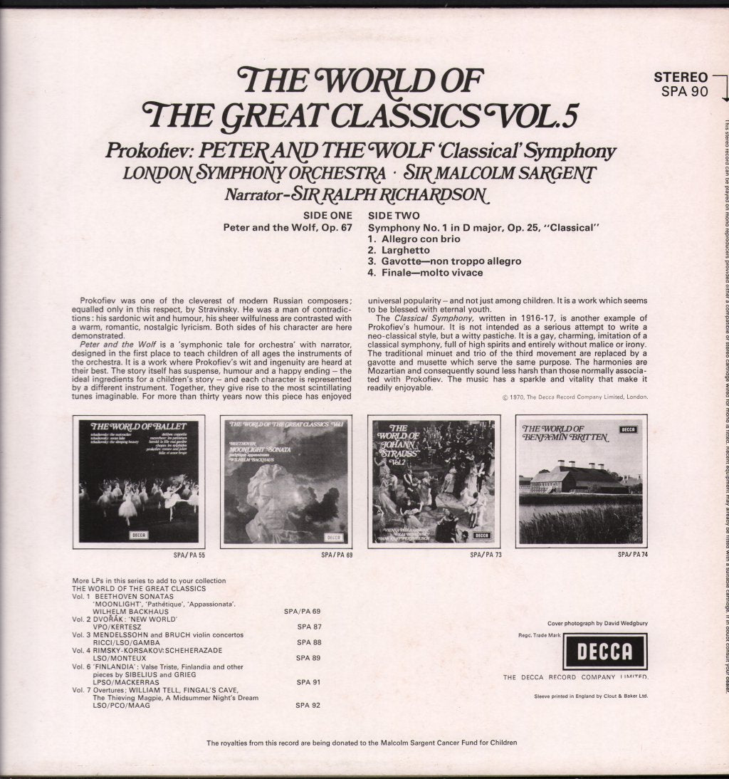 Sir Malcolm Sargent / Sir Ralph Richardson / London Symphony Orchestra - Prokofiev - Peter And The Wolf - Lp