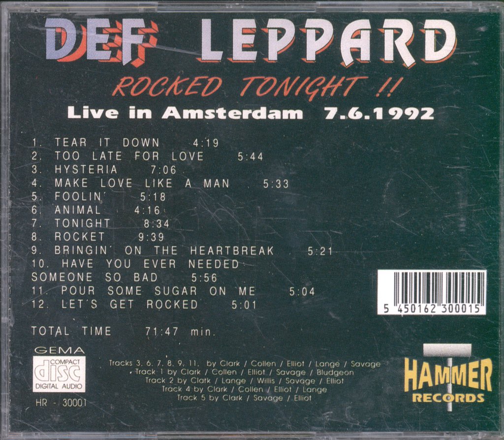 Def Leppard - Rocked Tonight !! - Cd