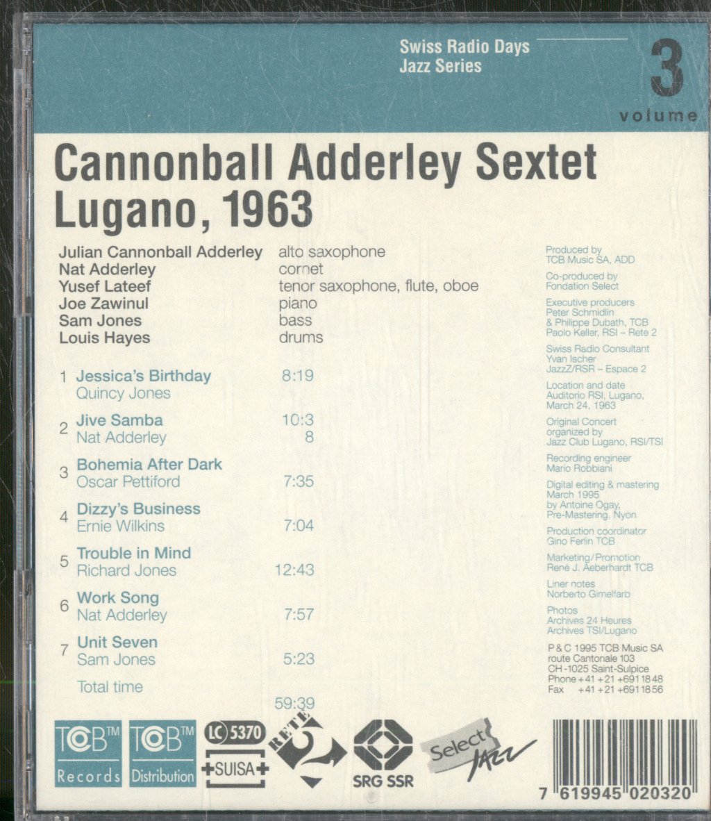 Cannonball Adderley Sextet - Lugano, 1963 - Cd