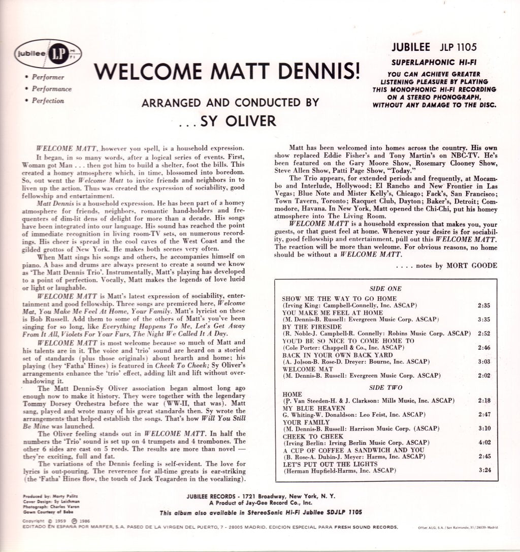 Matt Dennis - Welcome Matt - Lp