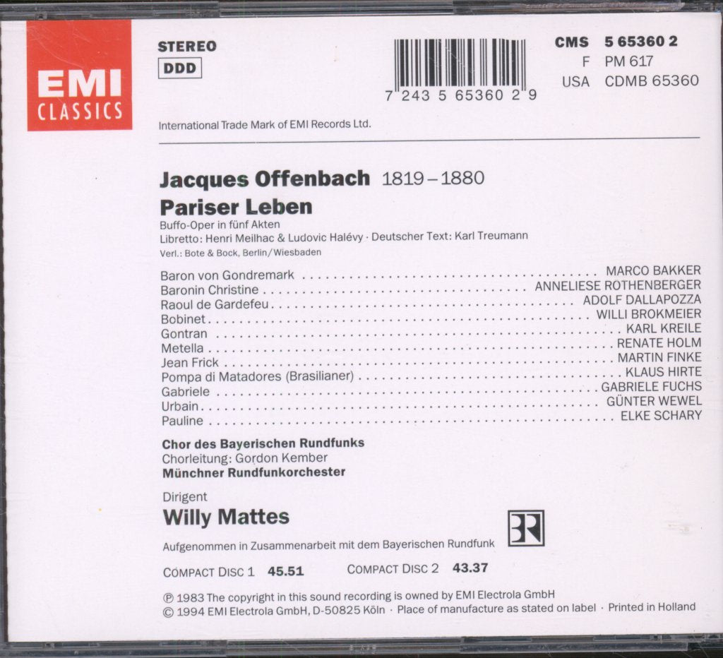 Munchner Roadfunkorchester, Willy Mattes - Offenbach - Pariser Leben - Cd Set