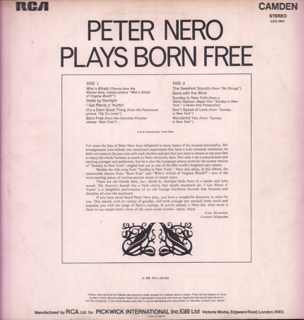 Peter Nero - Plays Born Free - Lp