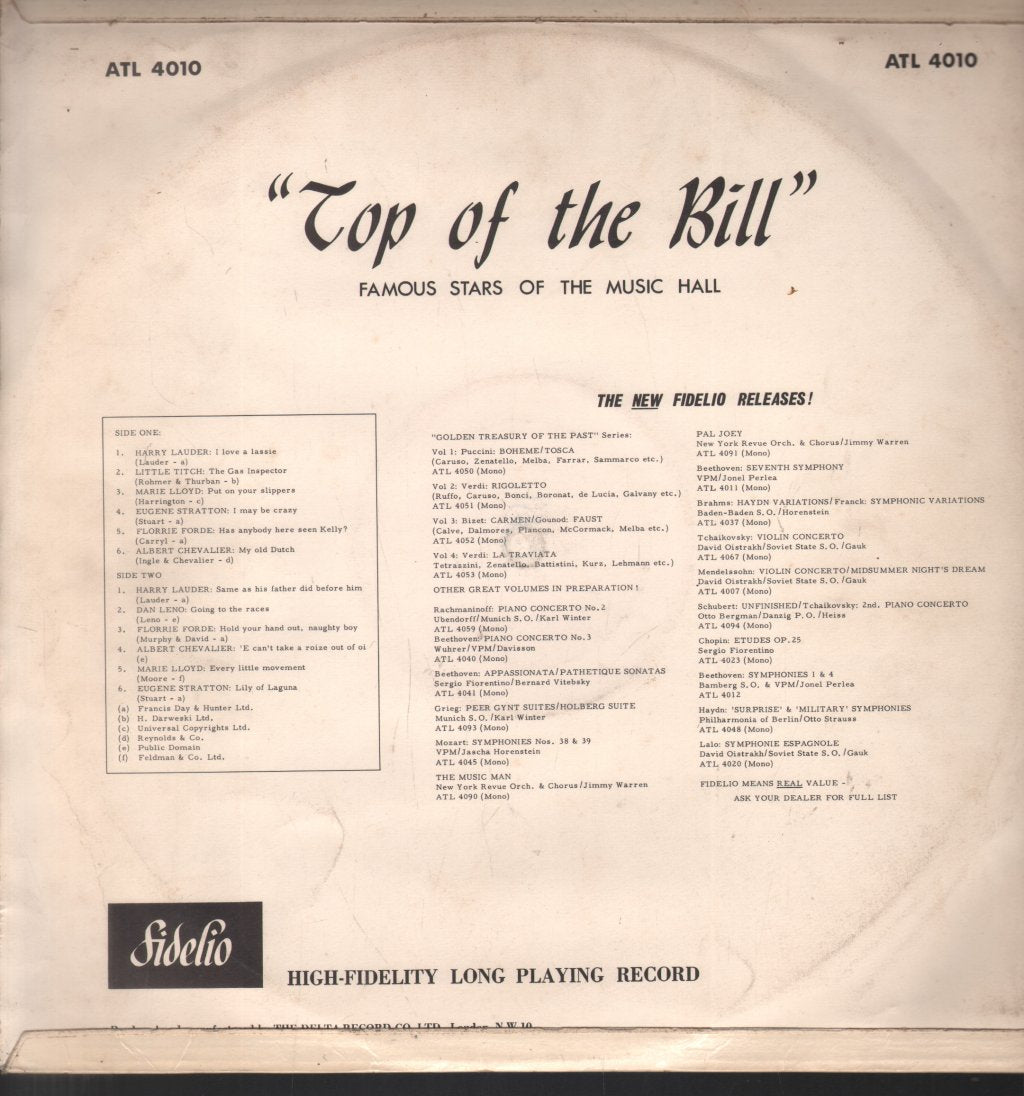 Various Artists - Top Of The Bill Famous Stars Of The Music Hall - Lp