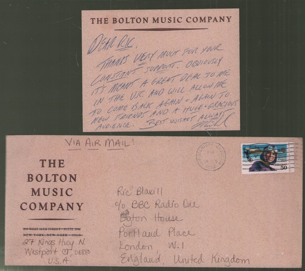 Michael Bolton - Signed Thank You Note - Letter