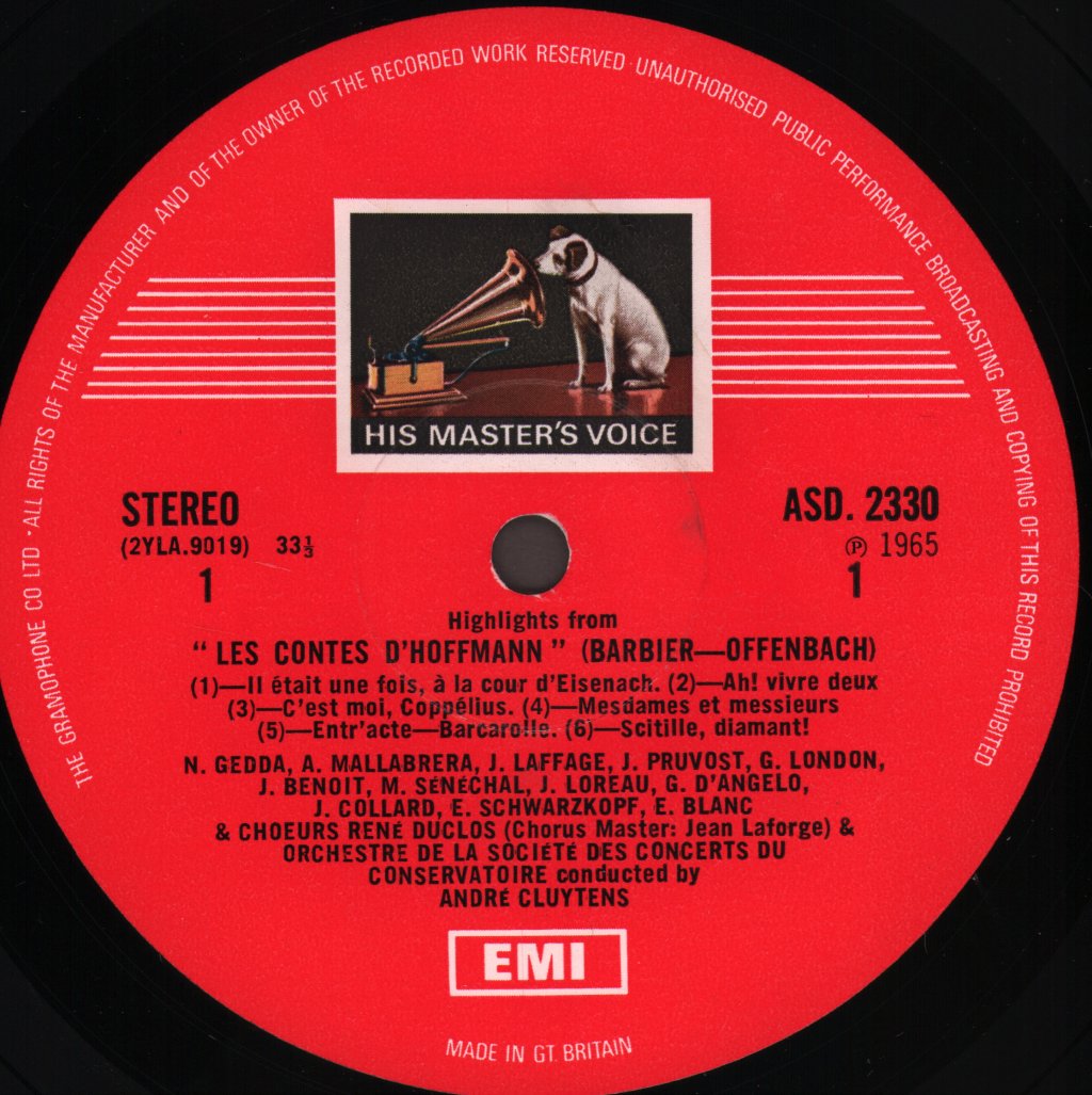Nicolai Gedda / Gianna D'Angelo / Elisabeth Schwarzkopf / Victoria De Los Angeles / Andre Cluytens - Offenbach - Tales Of Hoffmann Highlights - Lp