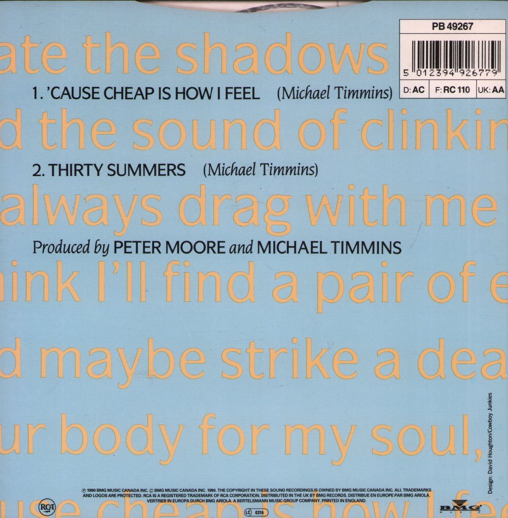 Cowboy Junkies - Cause Cheap Is How I Feel - 7 Inch
