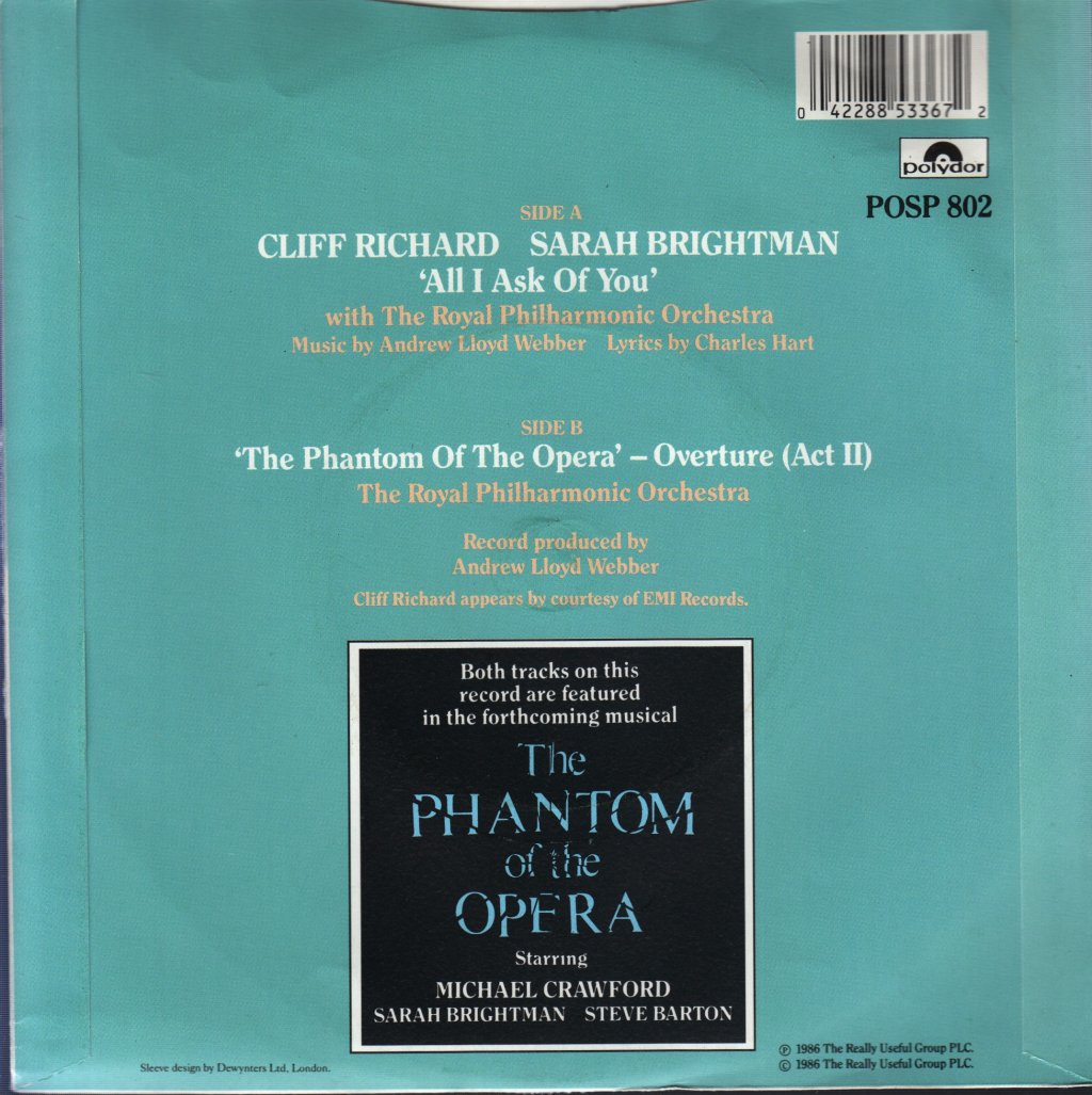 Cliff Richard And Sarah Brightman - All I Ask Of You - 7 Inch