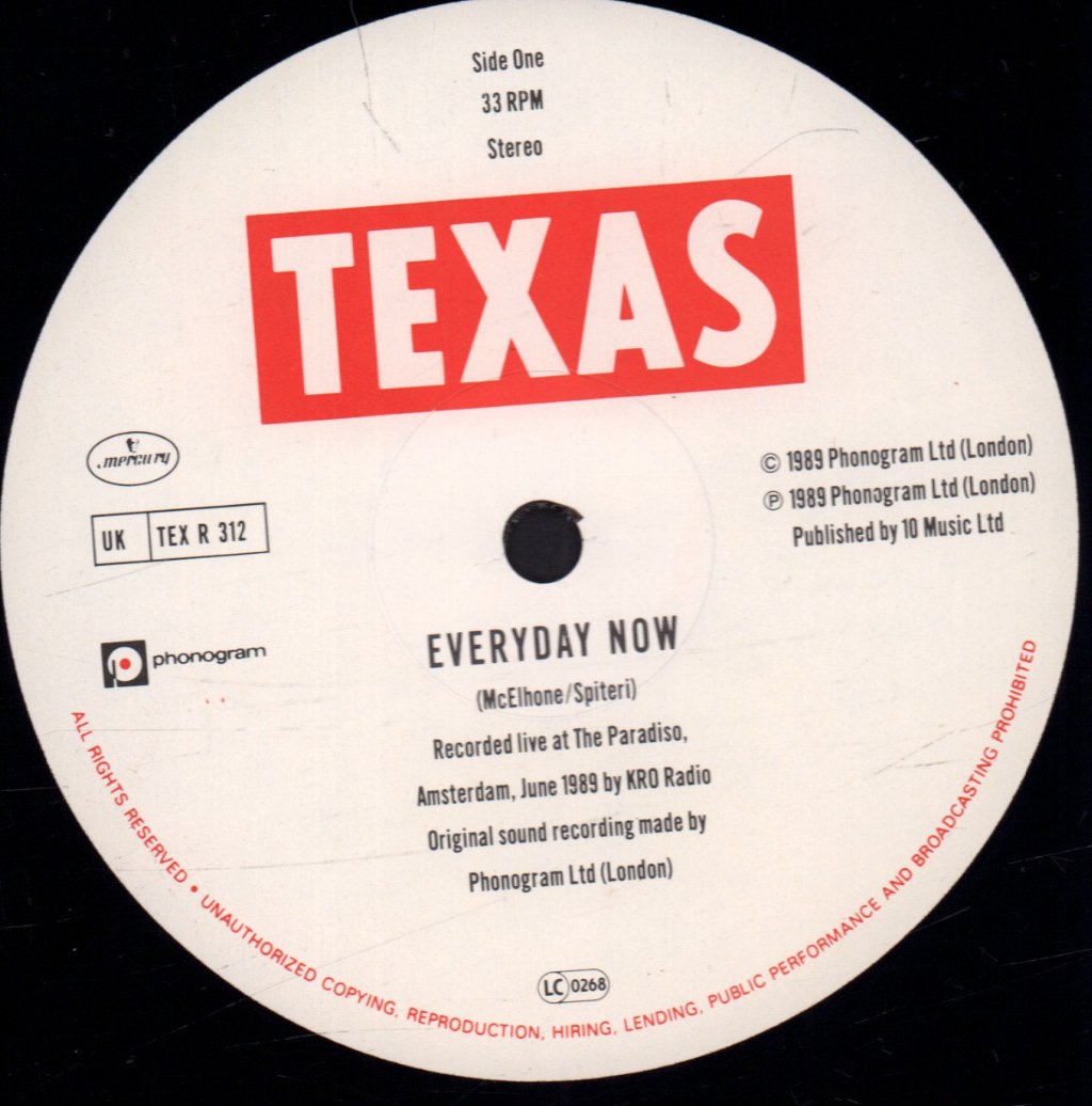 Texas - Everyday Now live ep - 12 Inch