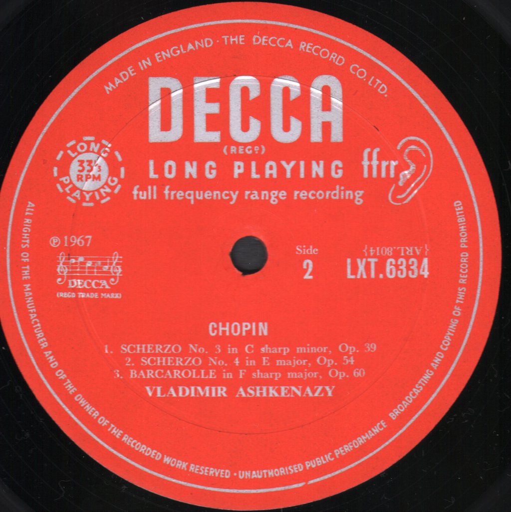 Vladimir Ashkenazy - Chopin - 4 Scherzi / Prelude Op.45 / Barcarolle Op.60 - Lp