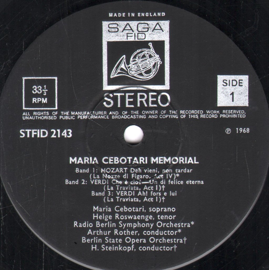 Helge Roswaenge / Radio Berlin Symphony Orchestra / Artur Rother - Maria Cebotari Memorial - Lp