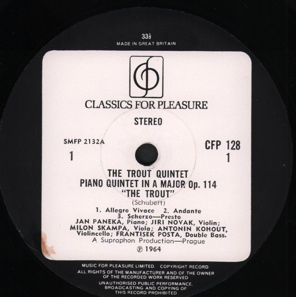 Smetana Quartet / Jan Panenka - Franz Schubert - Piano Quintet In A Major Op.114 "The Trout" - Lp