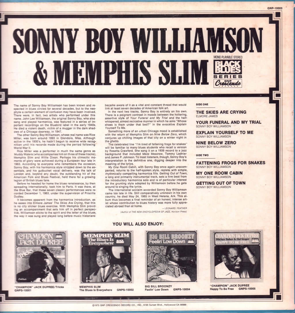 Sonny Boy Williamson and Memphis Slim - In Paris - Lp