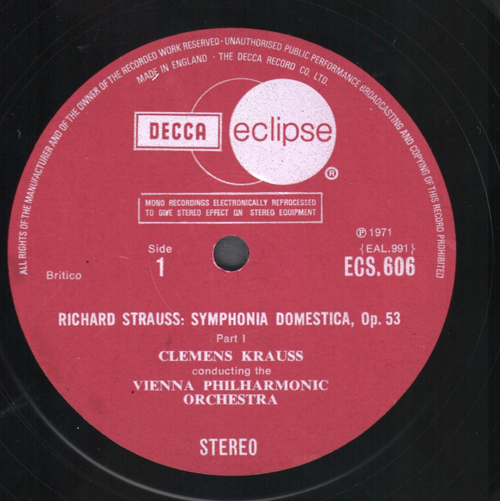 Clemens Krauss / Vienna Philharmonic Orchestra - Richard Strauss - Symphonia Domestica Op. 53 - Lp
