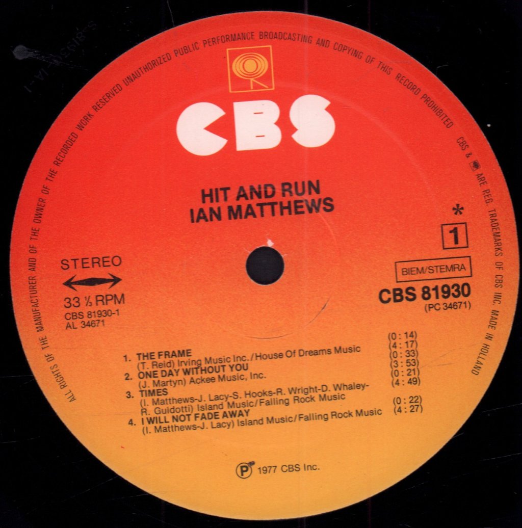 Ian Matthews - Hit And Run - Lp