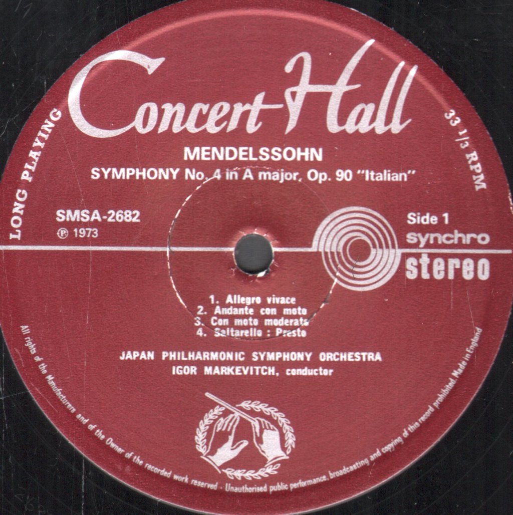 Igor Markevitch / Japan Philharmonic Symphony Orchestra - Mendelssohn - Symphonie Nr. 4 "Italienische" / Schubert - Drei Ouvertüren - Lp