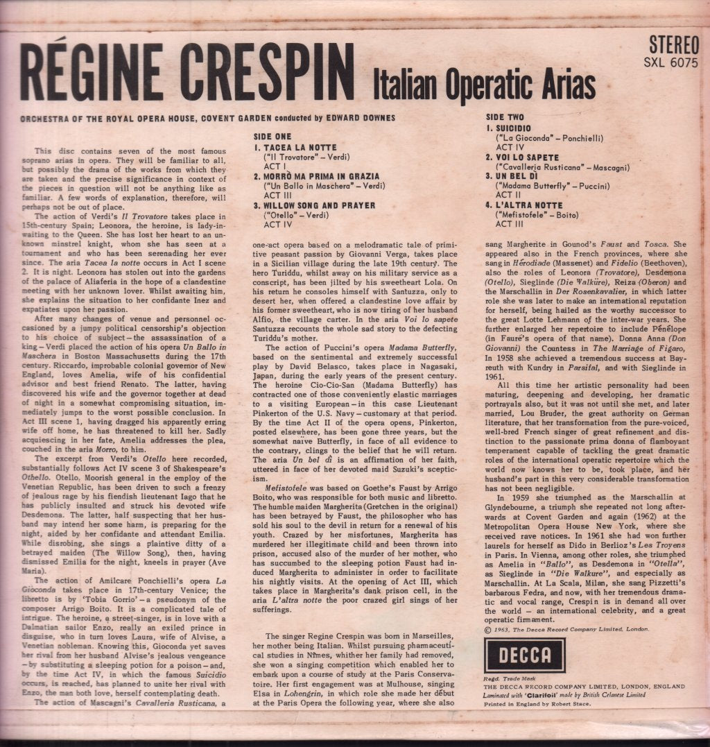 Regine Crespin - Italian Operatic Arias - Lp