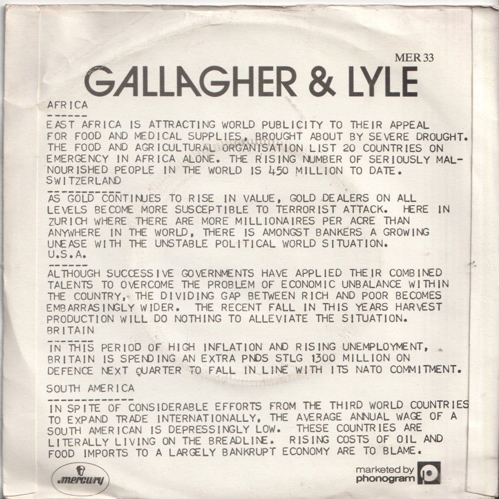 Gallagher And Lyle - Living On The Breadline - 7 Inch