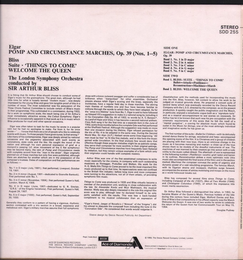 Sir Arthur Bliss / London Symphony Orchestra - Elgar Pomp And Circumstance / Bliss - Things To Come - Lp