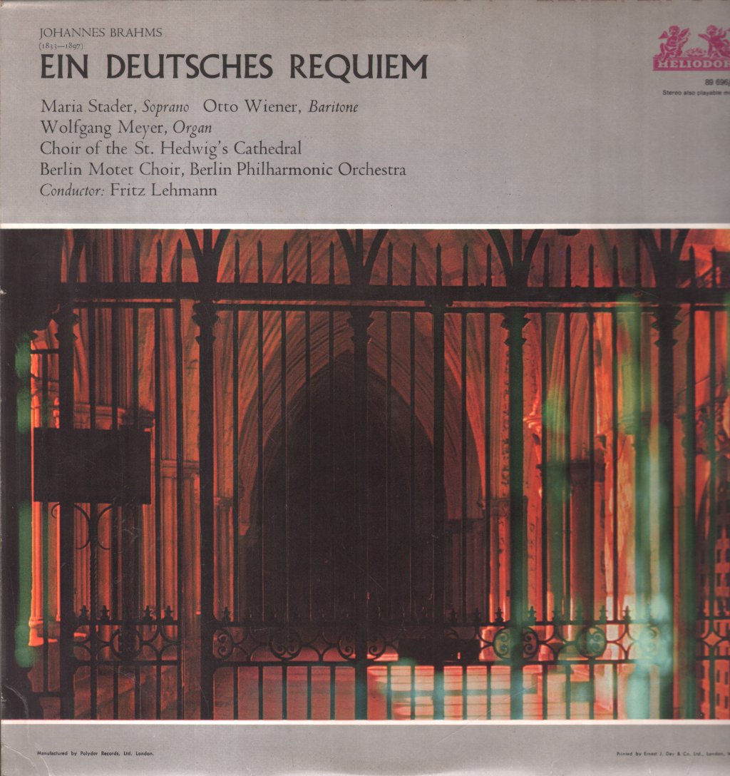 Maria Stader / Otto Wiener / Berlin Philharmonic / Fritz Lehmann - Johannes Brahms - Ein Deutsches Requiem - Double Lp